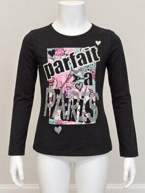 Colette Lilly Girls Black “Parfait à Paris” Long Sleeve Graphic Tee M 10/12